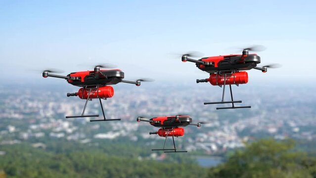 Fire fighting drone concept, Extinguish fire with the drone