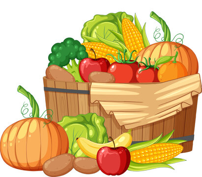 Organic Fruits and Vegetables in Wooden Barrel