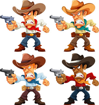 Angry Cowboy with Gun: Cartoon Character Set