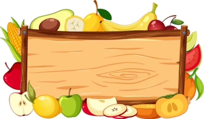 Rolgordijnen Abundant Fruit on Wooden Sign Banner © GraphicsRF