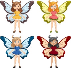 Four Cute Girls in Fantasy Fairy Dresses