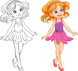 Cute Girl Cartoon Character in Mini Cocktail Dress