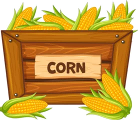 Foto op Plexiglas Corn in Wooden Box with Corn Sign Banner © GraphicsRF