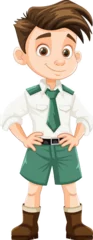 Fotobehang Cute Brown-Haired Boy in Cartoon Officer Uniform © GraphicsRF