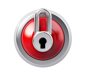 Red round button with lock isolated on transparent background