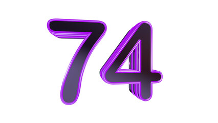 Purple glossy 3d number 74