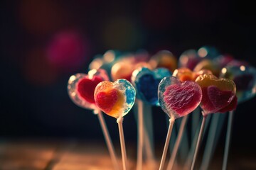 defocused lollypop hearts candy  - obrazy, fototapety, plakaty