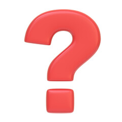 Red question mark isolated on white background. 3D icon, sign and symbol. Cartoon minimal style. Front view. 3D Render Illustration