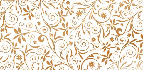 vector illustration ornament golden colors Seamless pattern with leaves and curls on a white background for Fashionable modern wallpapers or textile, books covers, Digital interfaces, prints templates - obrazy, fototapety, plakaty