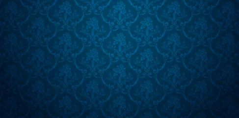 Tuinposter vector illustration flower Blue vintage background with damask ornamental Seamless patterned for Fashionable textiles, book covers, Digital interfaces, print designs templates material, wedding invite © IchdaAlimul