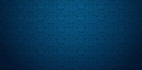 vector illustration blue background with damask patterned wallpaper for Presentations marketing, decks, Canvas for text-based compositions: ads, book covers, Digital interfaces, print design templates - obrazy, fototapety, plakaty