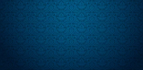 Fotobehang vector illustration blue background with damask patterned wallpaper for Presentations marketing, decks, Canvas for text-based compositions: ads, book covers, Digital interfaces, print design templates © IchdaAlimul