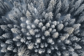 Top view of trees in snow season