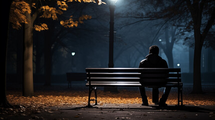 person sitting on bench - obrazy, fototapety, plakaty