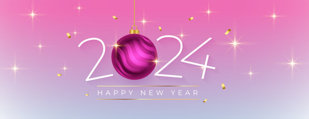 2024 new year eve bauble banner with shiny sparkle effect