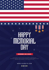 Usa flag memorial day blue background poster or flyer design Vector file