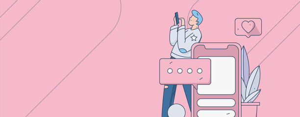 Virtual characters social communication concept business flat vector hand drawn illustration
