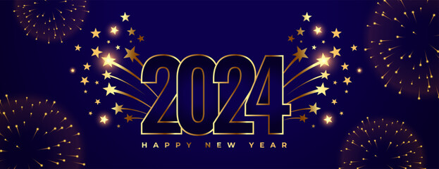 line style 2024 new year firework banner with bursting star design - obrazy, fototapety, plakaty