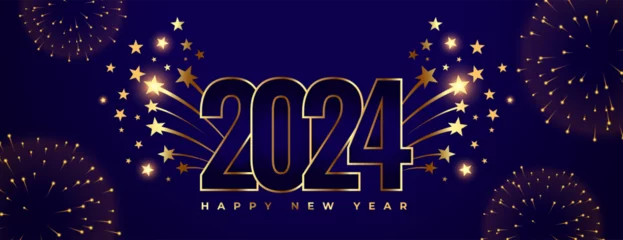 Foto op Plexiglas line style 2024 new year firework banner with bursting star design © starlineart
