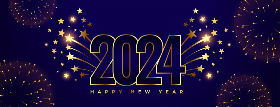 line style 2024 new year firework banner with bursting star design