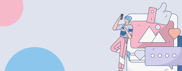 Virtual characters social communication concept business flat vector hand drawn illustration
