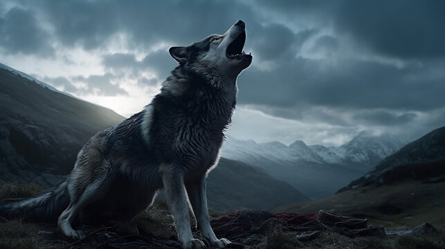 wolf in the mountains HD 8K wallpaper Stock Photographic Image 