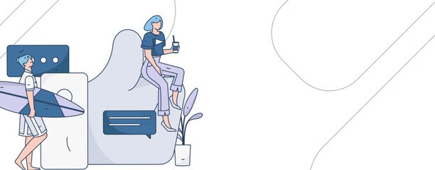 Virtual characters social communication concept business flat vector hand drawn illustration
