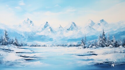 Fototapeta na wymiar Fantasy snowy landscape with blue sky