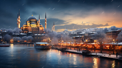 Istanbul city in the winter with the snow
