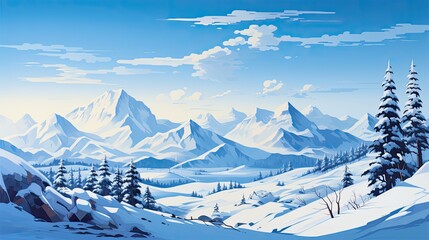 Fantasy snowy landscape with blue sky