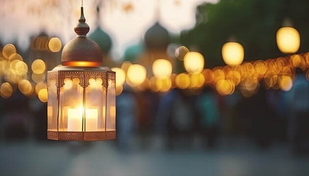 defocused lantern islamic blurred around mosque