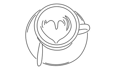 line art of cup with heart cappuccino latte art