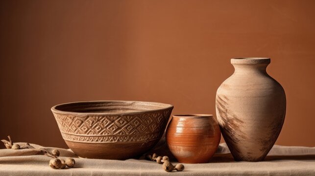 Brown old clay ceramics pottery pot