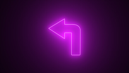 bright purple neon light arrows pointing to the left. 3D rendering of glowing neon arrows on a black background. Flashing direction indicators. See my portfolio for more color or design images.