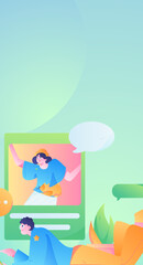 Fototapeta premium Virtual characters social communication concept business flat vector hand drawn illustration 