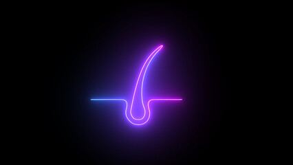 Glowing neon line Hair hair follicle skin icon isolated on black background. neon Human hair follicle icon. Hair care treatment. - obrazy, fototapety, plakaty