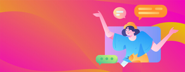 Virtual characters social communication concept business flat vector hand drawn illustration
