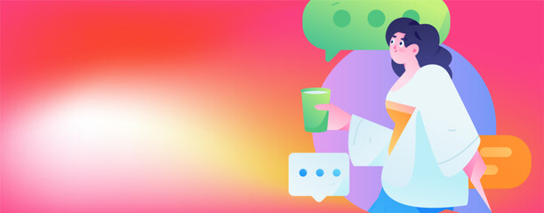 Virtual characters social communication concept business flat vector hand drawn illustration
