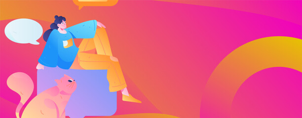 Virtual characters social communication concept business flat vector hand drawn illustration
