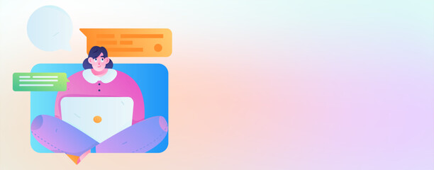 Virtual characters social communication concept business flat vector hand drawn illustration
