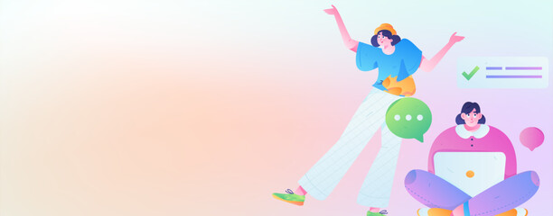 Virtual characters social communication concept business flat vector hand drawn illustration
