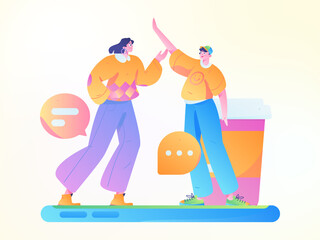 Virtual characters social communication concept business flat vector hand drawn illustration
