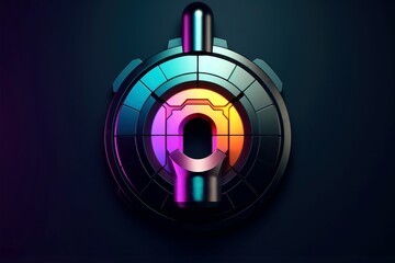 Abstract colorful neon padlock on black background