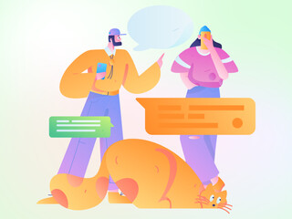 Virtual characters social communication concept business flat vector hand drawn illustration
