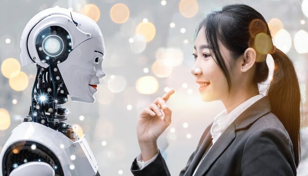 AIロボットと話す女性