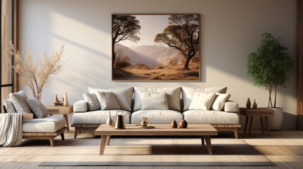Picture a captivating close-up of a minimal modern living room interior