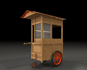 3D model of a meatball noodle cart, for selling around or selling on the roadside and called street vendors.