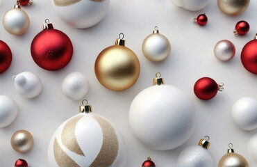 3D rendering of christmas baubles in white snow background