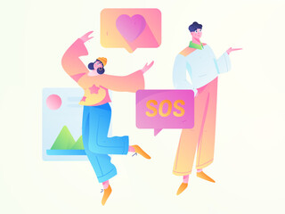 Virtual characters social communication concept business flat vector hand drawn illustration
