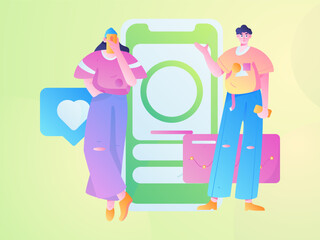 Virtual characters social communication concept business flat vector hand drawn illustration
